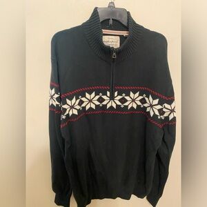 Weatherproof Black Zip Up Sweater with Snowflake Design